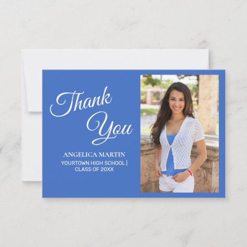 Modern Chic Blue Graduation Photo Thank You