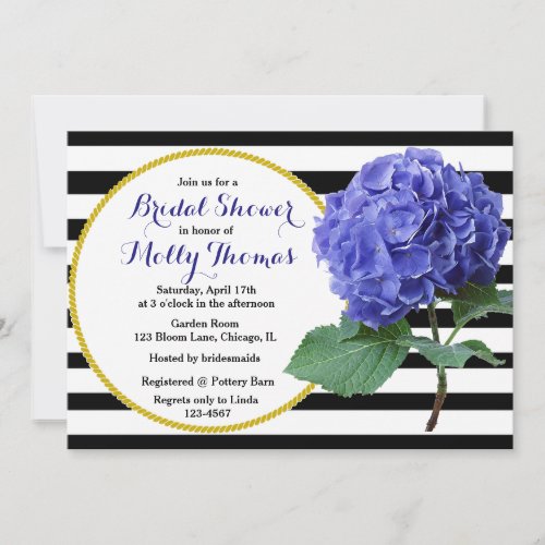 Modern Chic Blue Hydrangea Wedding Bridal Shower Invitation