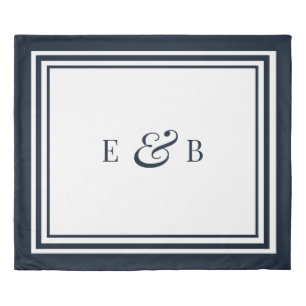 Modern Chic Blue Minimalist Custom Monogram King Duvet Cover