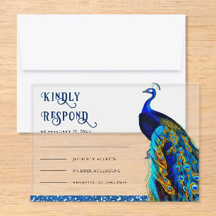 Modern Chic Blue Peacock Indian Wedding Acrylic Rsvp Card