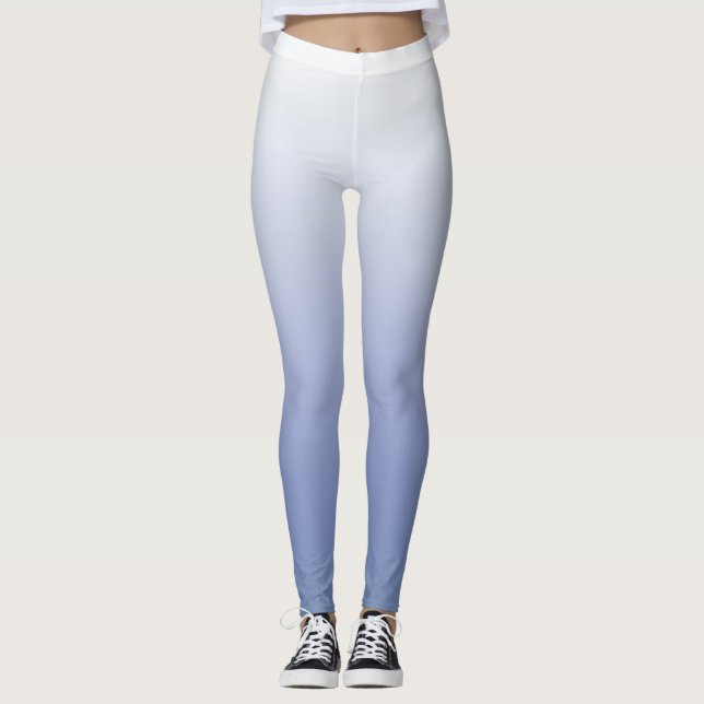 Modern Chic Blue & White Ombre Leggings (Front)