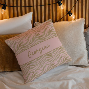 Modern Chic Blush Pink and Beige Tiger Print Throw Pillow
