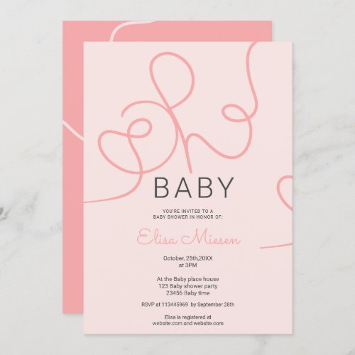 Modern chic blush pink calligraphy Oh baby shower Invitation - Modern chic pastel blush pink and coral calligraphy Oh baby shower. You can change all the colors of the illustration and text.