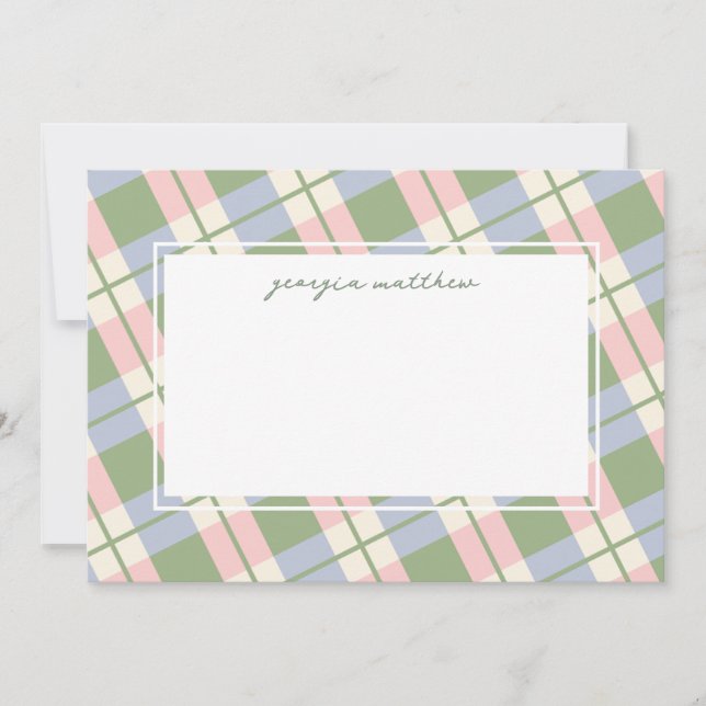 Modern Chic  Blush Pink Gingham Plaid Note Card (Front)
