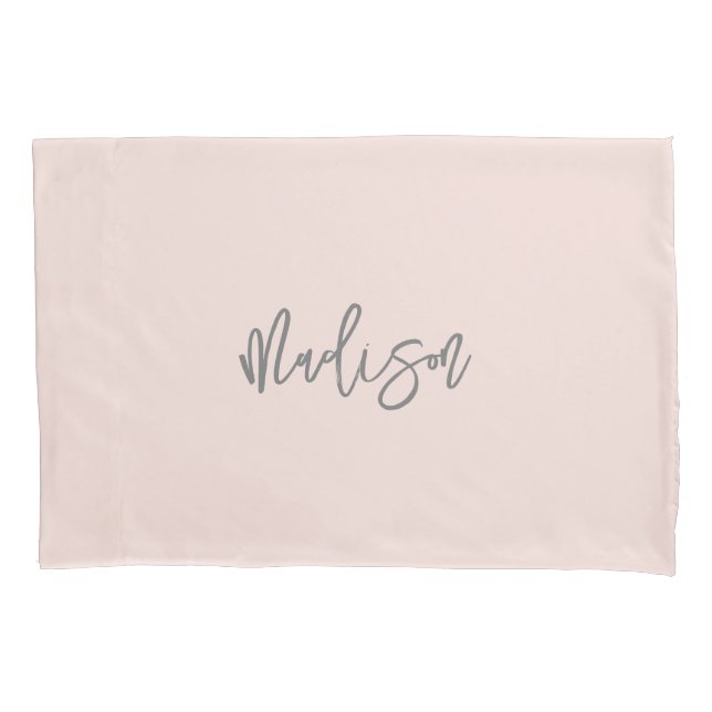 Modern Chic Blush Pink Personalized Monogram Name Pillow Case (Front)