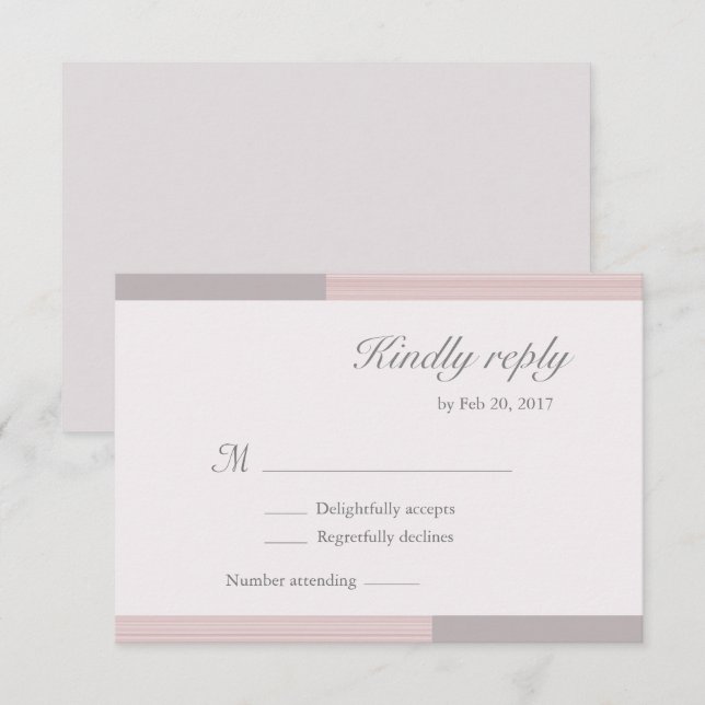 Modern chic blush pink white gray stripes rsvp invitation (Front/Back)