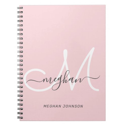 Modern Chic Blush White Script Monogrammed Notebook