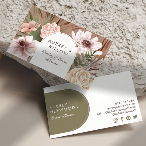 Modern Chic Bohemian Watercolor Boho Florals Arch Business Card