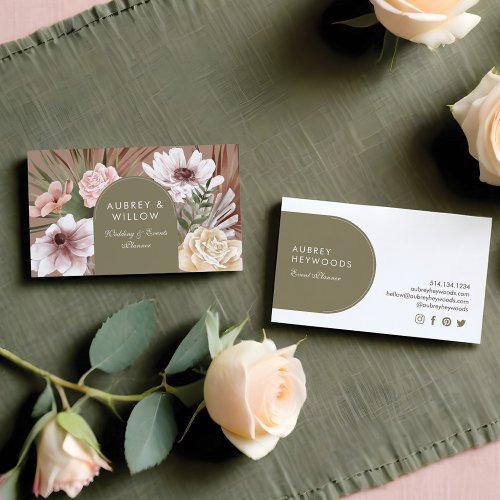 Modern Chic Bohemian Watercolor Boho Florals Arch Business Card