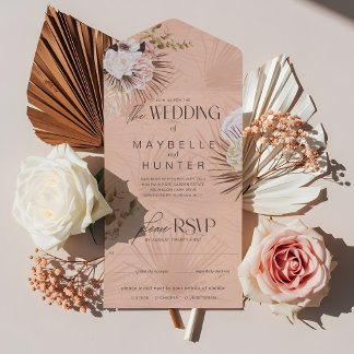 Modern Chic Bohemian Watercolor Floral Wedding All In One Invitation