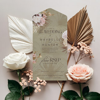 Modern Chic Bohemian Watercolor Floral Wedding All In One Invitation