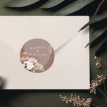 Modern Chic Bohemian Watercolor Floral Wedding Classic Round Sticker<br><div class="desc">Announce your wedding with our modern bohemian watercolor tropical floral wedding sticker. Our design features our hand-drawn boho botanical flowers and tropical greenery. Modern geometrical shapes paired with a beautiful modern boho color palette create this elegant sophisticated wedding invitation. Customize with the couple's name. All illustrations are hand-drawn original artwork...</div>