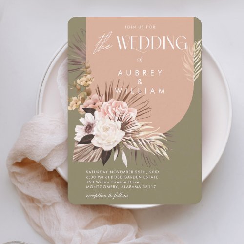 Modern Chic Bohemian Watercolor Floral Wedding Invitation