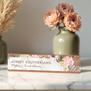 Modern Chic Bohemian Watercolor Florals Photo Arch Desk Name Plate