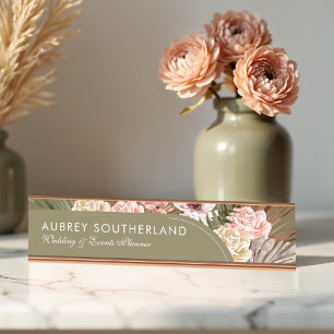Modern Chic Bohemian Watercolor Florals Photo Arch Desk Name Plate