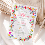 Modern chic boho bright wild flowers 1st birthday invitation<br><div class="desc">Add a touch of bohemian elegance to your baby milestone,  first birthday with our Modern Chic Boho Bright Elegant Colorful wild flowers 1st birthday Invitation. Featuring pink,  red,  green,  and purple hues botanical flowers inspired by wildflowers and watercolor rustic gardens with subtle greenery and modern boho script typography.</div>