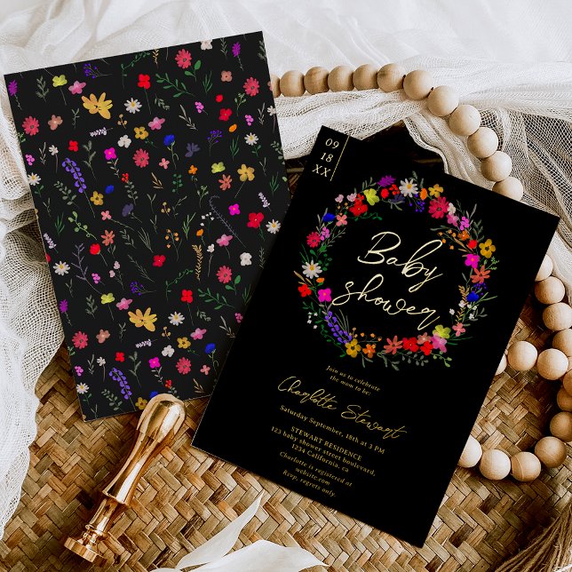 Modern chic boho bright wild flowers baby shower foil invitation (Creator Uploaded)