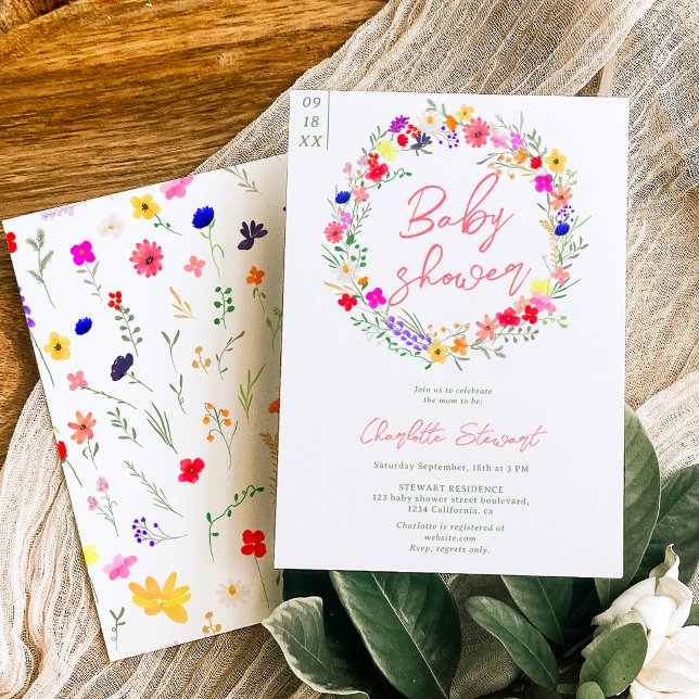 Modern chic boho bright wild flowers baby shower invitation (Creator Uploaded)
