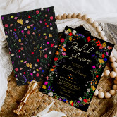 Modern chic boho bright wild flowers bridal shower invitation
