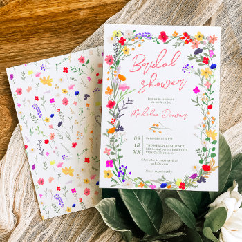 Modern Chic Boho Bright Wild Flowers Bridal Shower Invitation by girly_trend at Zazzle