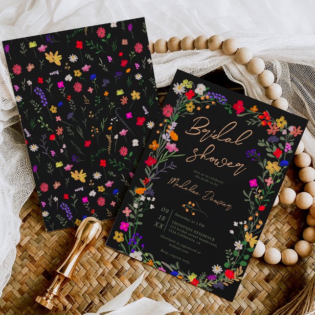 Modern chic boho bright wild flowers bridal shower invitation (Creator Uploaded)