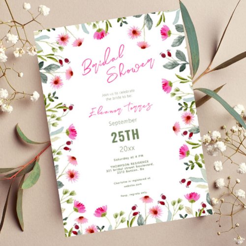 Modern chic boho bright wild flowers bridal shower invitation