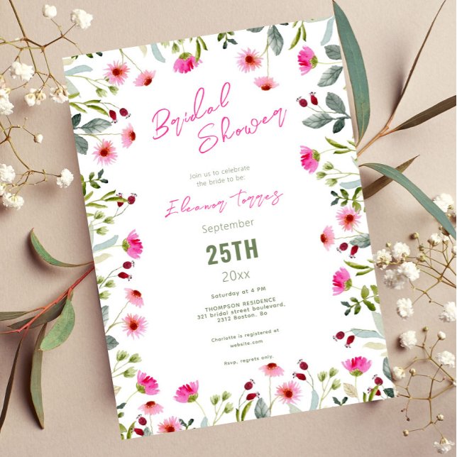 Modern chic boho bright wild flowers bridal shower invitation (Creator Uploaded)