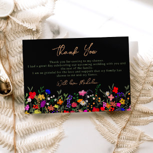 Modern chic boho bright wild flowers bridal thank you card