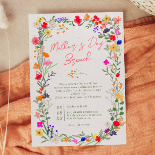 Modern chic boho bright wild flowers mother's day invitation