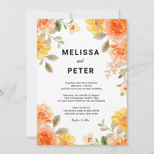 Modern chic boho bright wild flowers Wedding Invitation