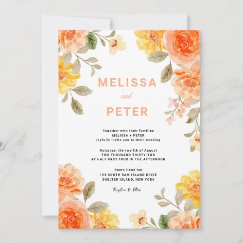 Modern chic boho bright wild flowers Wedding Invitation