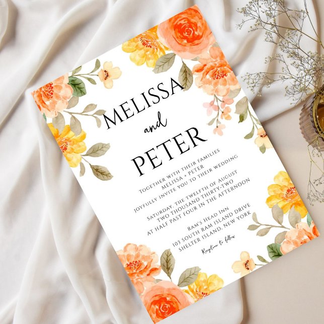 Modern chic boho bright wild flowers Wedding Invitation (Creator Uploaded)