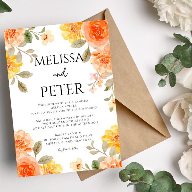 Modern chic boho bright wild flowers Wedding Invitation (Creator Uploaded)