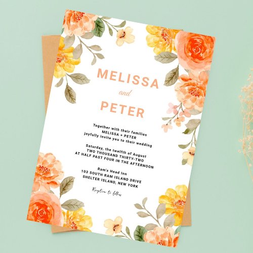 Modern chic boho bright wild flowers Wedding Invitation