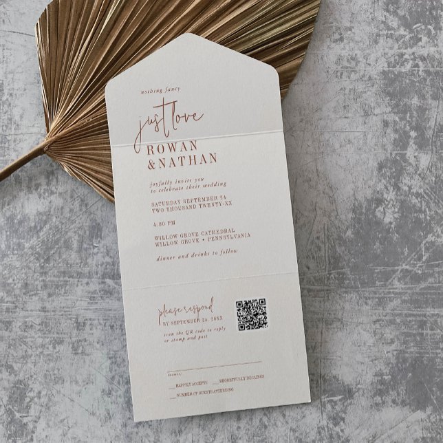 Modern Chic Boho Cream Just Love QR Code Wedding All In One Invitation (Creator Uploaded)
