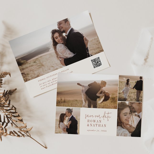 Modern Chic Boho Cream Photo Collage Save The Date (Creator Uploaded)