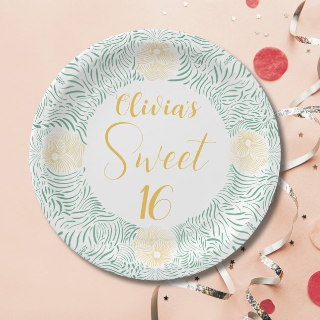 Modern Chic Boho Floral Sweet 16 Birthday Party Paper Plates (Creator Uploaded)