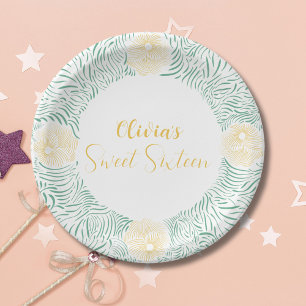 Modern Chic Boho Floral Sweet 16 Birthday Party Paper Plates