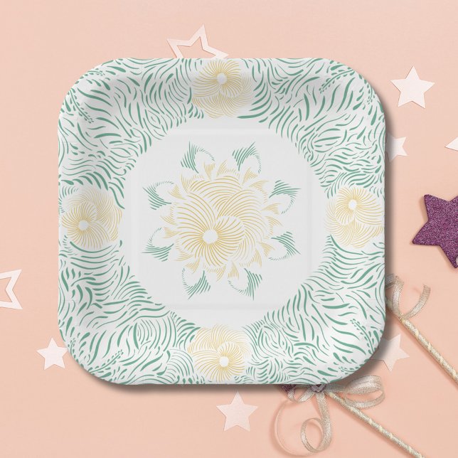 Modern Chic Boho Floral Sweet 16 Birthday Party Paper Plates (Creator Uploaded)