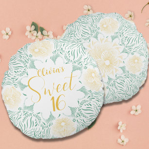 Modern Chic Boho Floral Sweet 16 Birthday Party Round Pillow