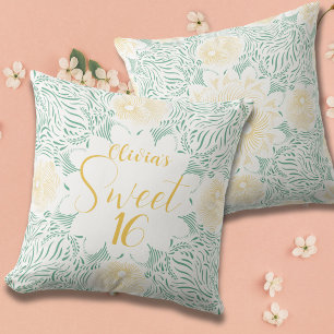 Modern Chic Boho Floral Sweet 16 Birthday Party Throw Pillow