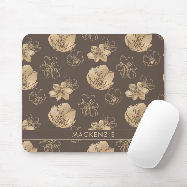 Modern Chic Boho Gold Foil Floral Pattern Mouse Pad | Zazzle