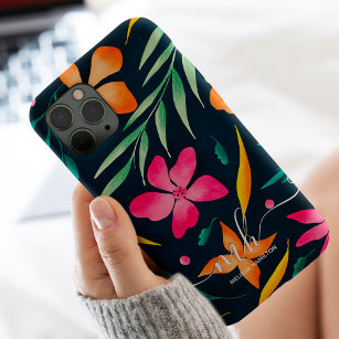 Modern chic boho tropical floral pattern monogram iPhone 11 pro max case