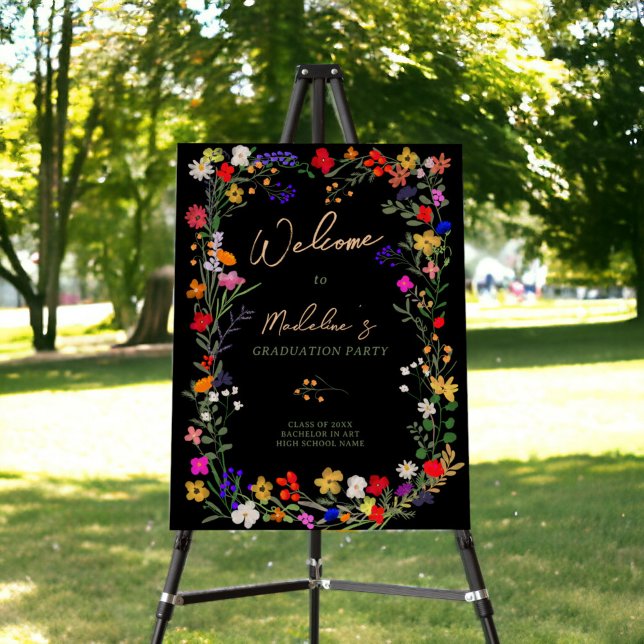 Modern chic boho wild flowers graduation welcome foam board (Modern chic boho wild flowers graduation welcome foam board black)