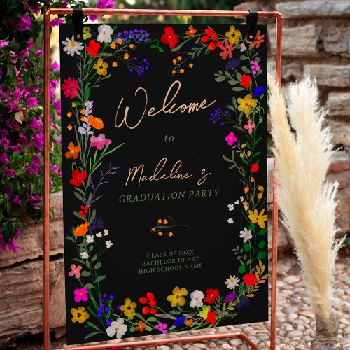 Modern chic boho wild flowers graduation welcome poster