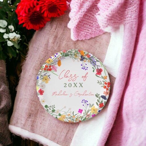 Modern chic boho wildflowers graduation paper plates