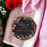 Modern chic boho wildflowers graduation paper plates<br><div class="desc">Add a touch of bohemian elegance to your graduation party with our Modern Chic Boho Bright Elegant Colorful wild flowers plates. Featuring pink,  red,  green,  and purple hues botanical flowers inspired by wildflowers and watercolor rustic gardens with subtle greenery and modern boho script typography on black.</div>