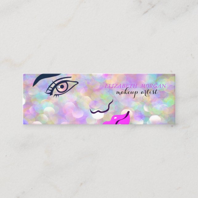 Modern Chic Bokeh, Girl Face,Makeup artist Mini Business Card (Front)