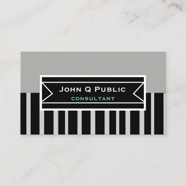 modern chic bold black stripes custom double sided business card (Front)