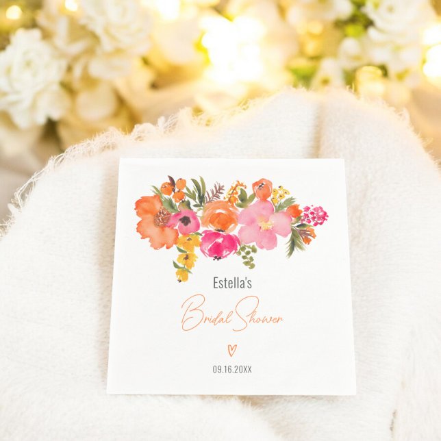 Modern chic bold floral script bridal shower napkins (Modern chic bold floral script bridal shower napkins)